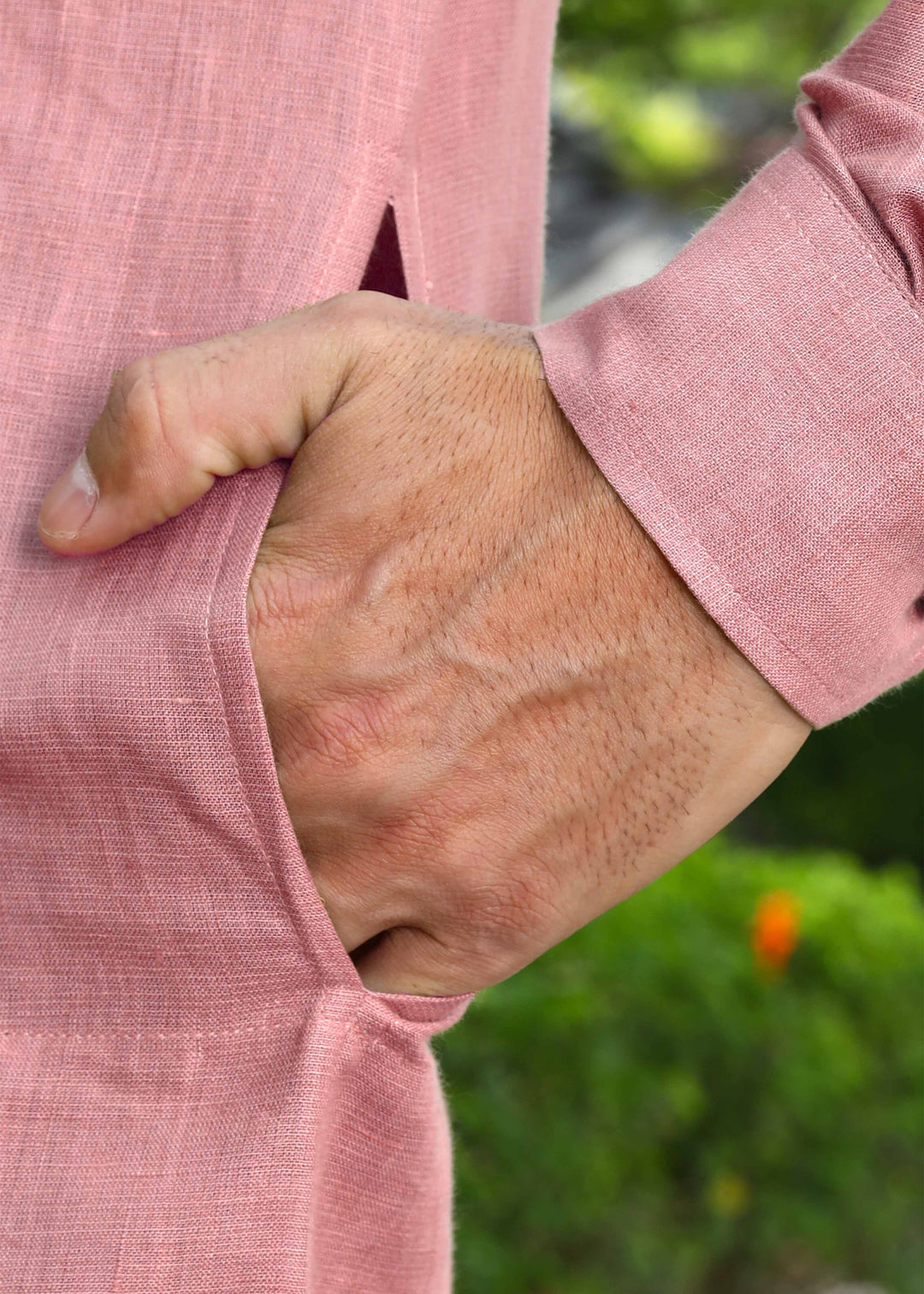 Parker - Full Sleeve Mandarin Collar Pure Linen Kurta - Dusty Pink