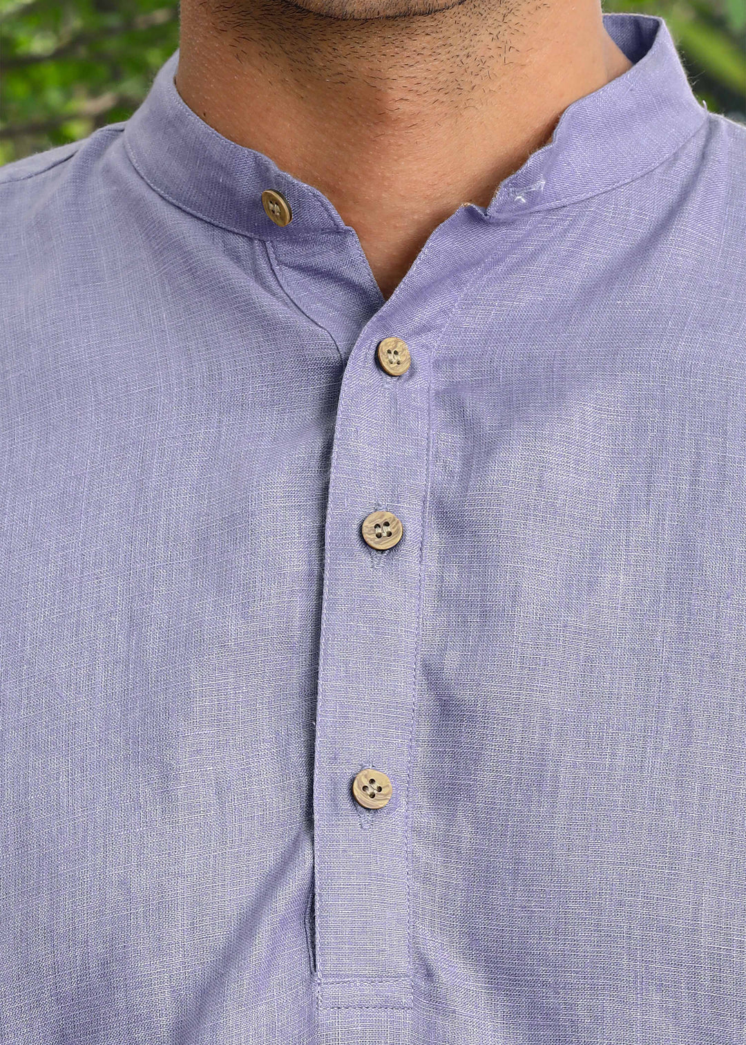 Parker - Full Sleeve Mandarin Collar Pure Linen Kurta - Lavender Violet