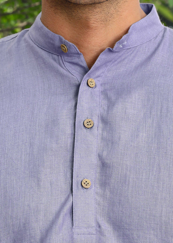 Parker - Full Sleeve Mandarin Collar Pure Linen Kurta - Lavender Violet
