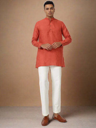 Kurta Sets - Parker Pure Linen Short Kurta | Cheek Red