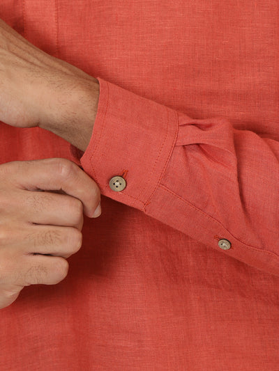 Kurta Sets - Parker Pure Linen Short Kurta | Cheek Red