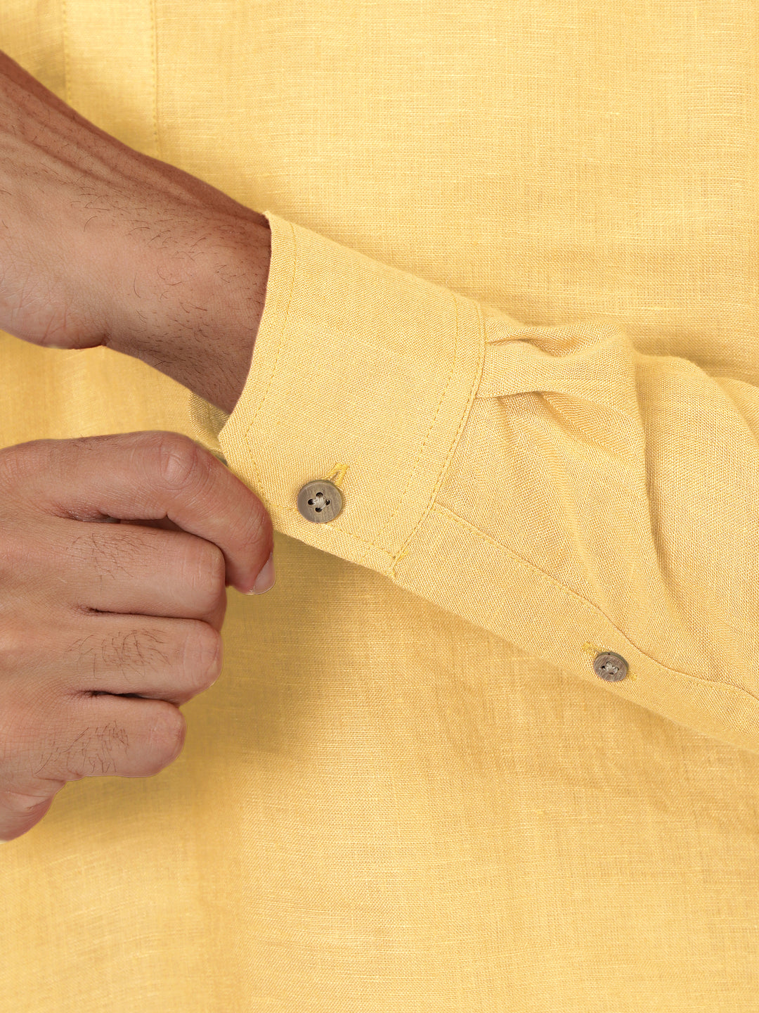 Parker - Full Sleeve Mandarin Collar Pure Linen Short Kurta - Spectra Yellow