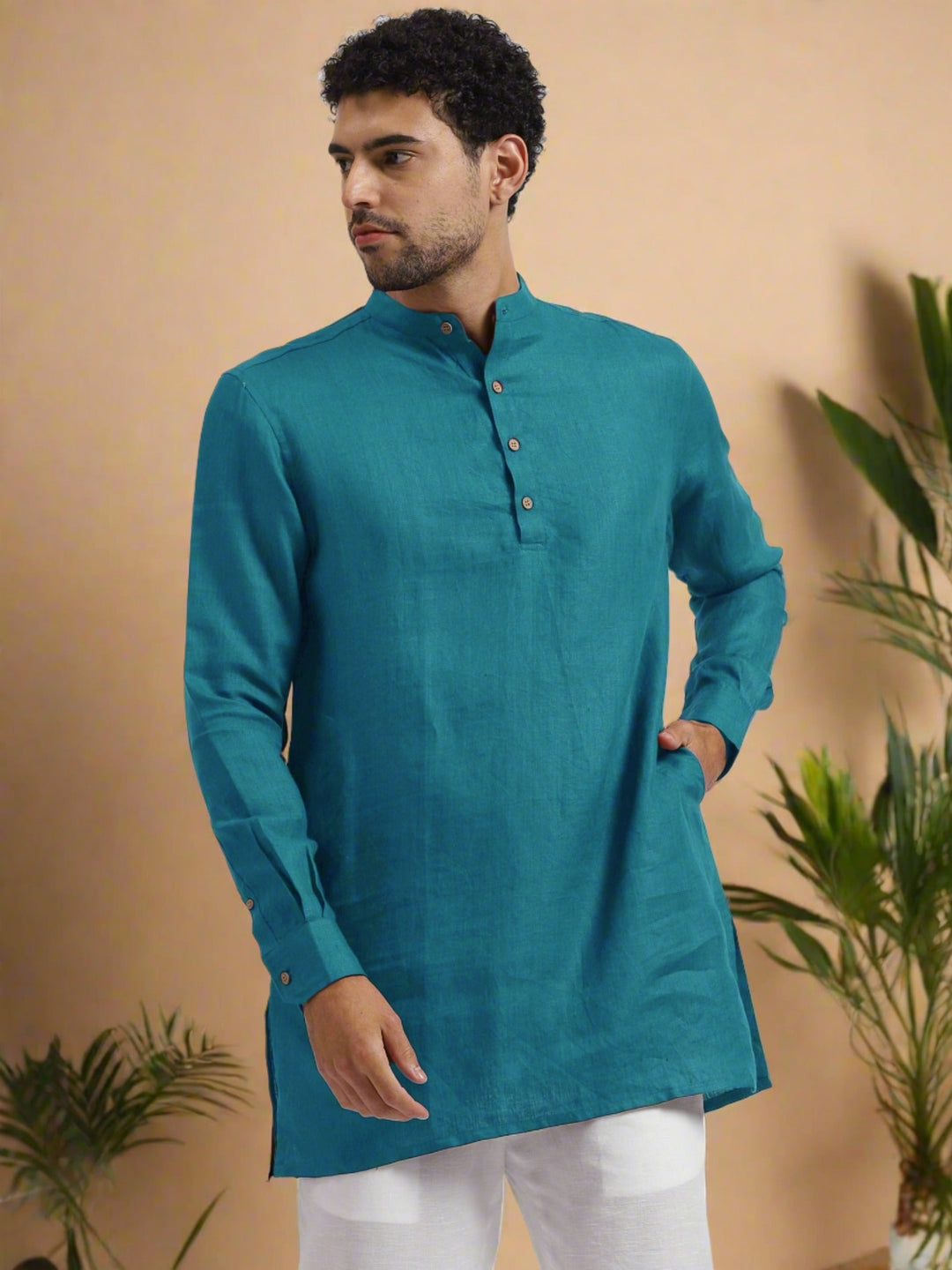 Blue Pure Linen Kurta for Men