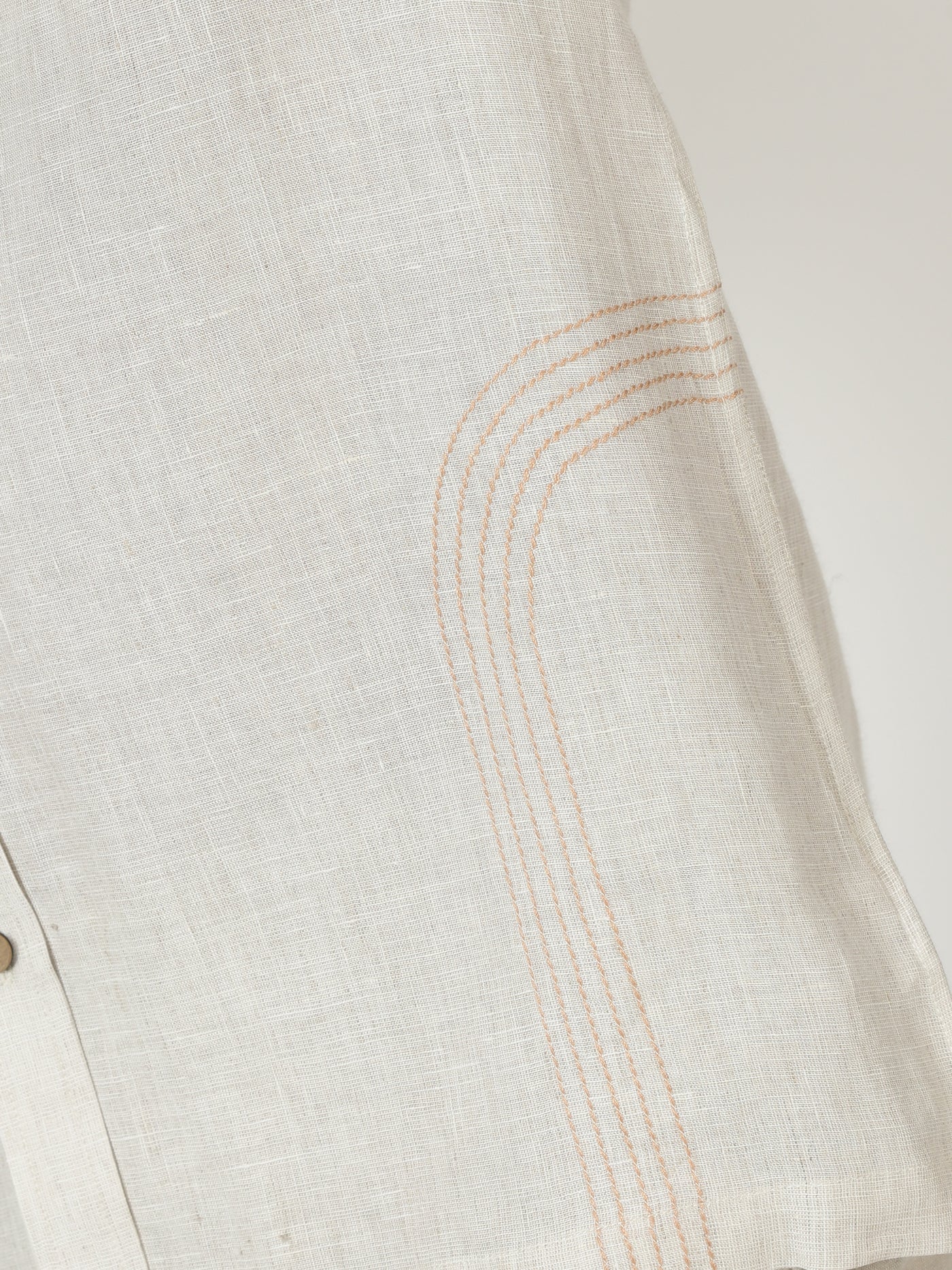 Pietro - Full Sleeve Stitch Detailed Pure Linen Shirt - Light Ecru