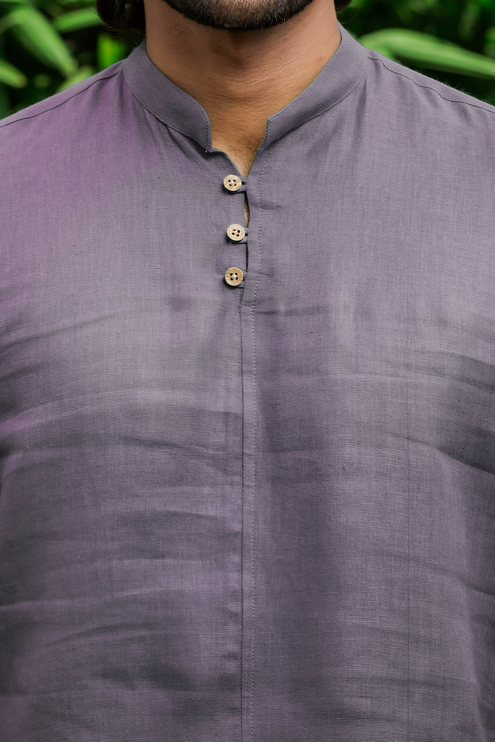 Quinn Half Placket Pure Linen Full Sleeve Shirt - Misty Lilac
