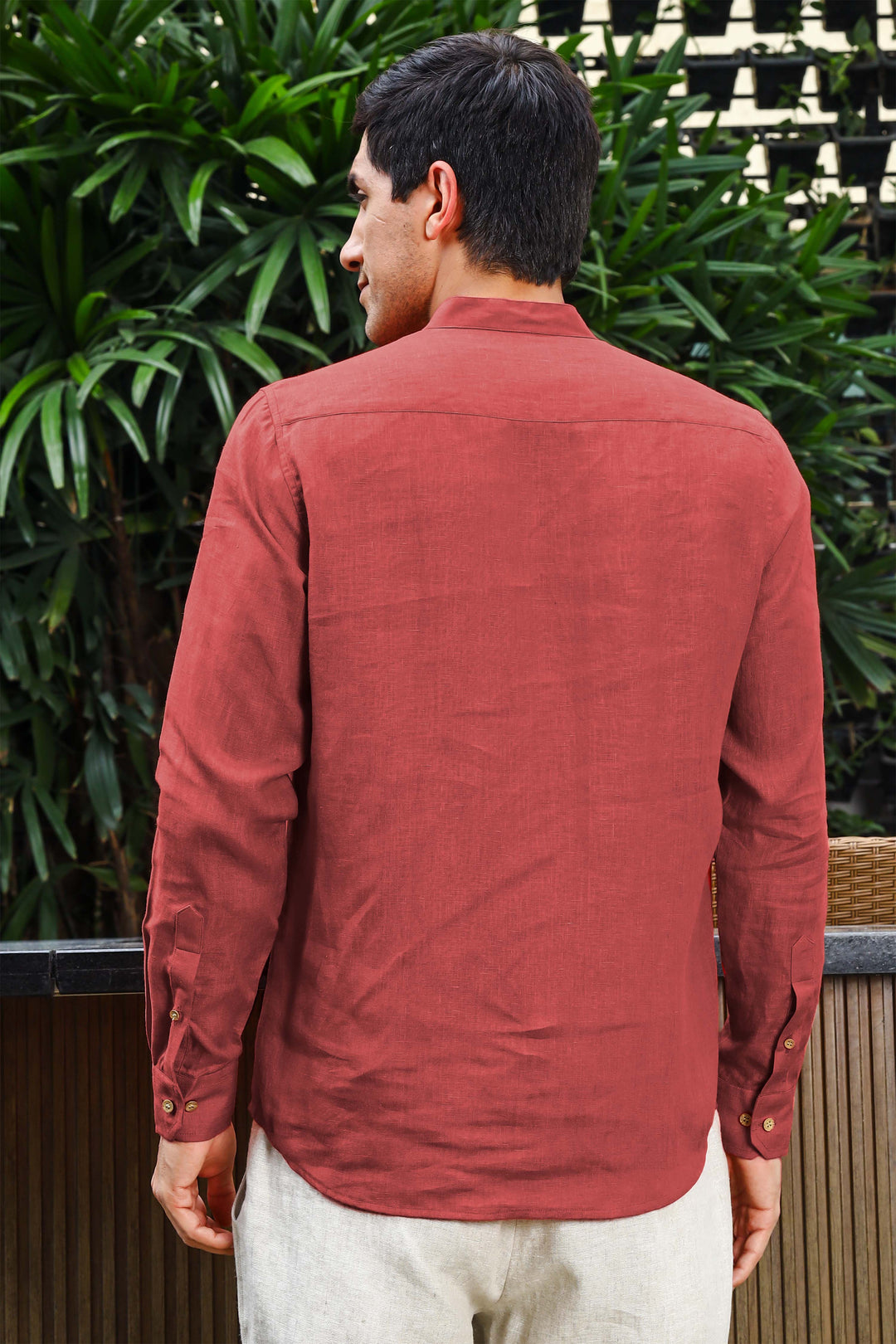 Quinn Half Placket Pure Linen Full Sleeve Shirt - Terracotta Red
