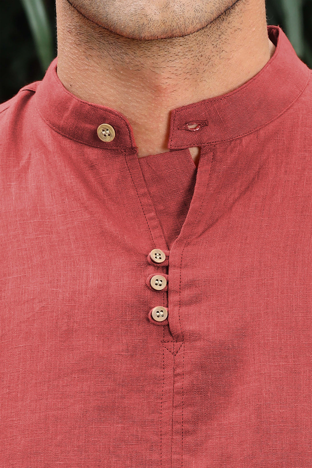 Quinn Half Placket Pure Linen Full Sleeve Shirt - Terracotta Red