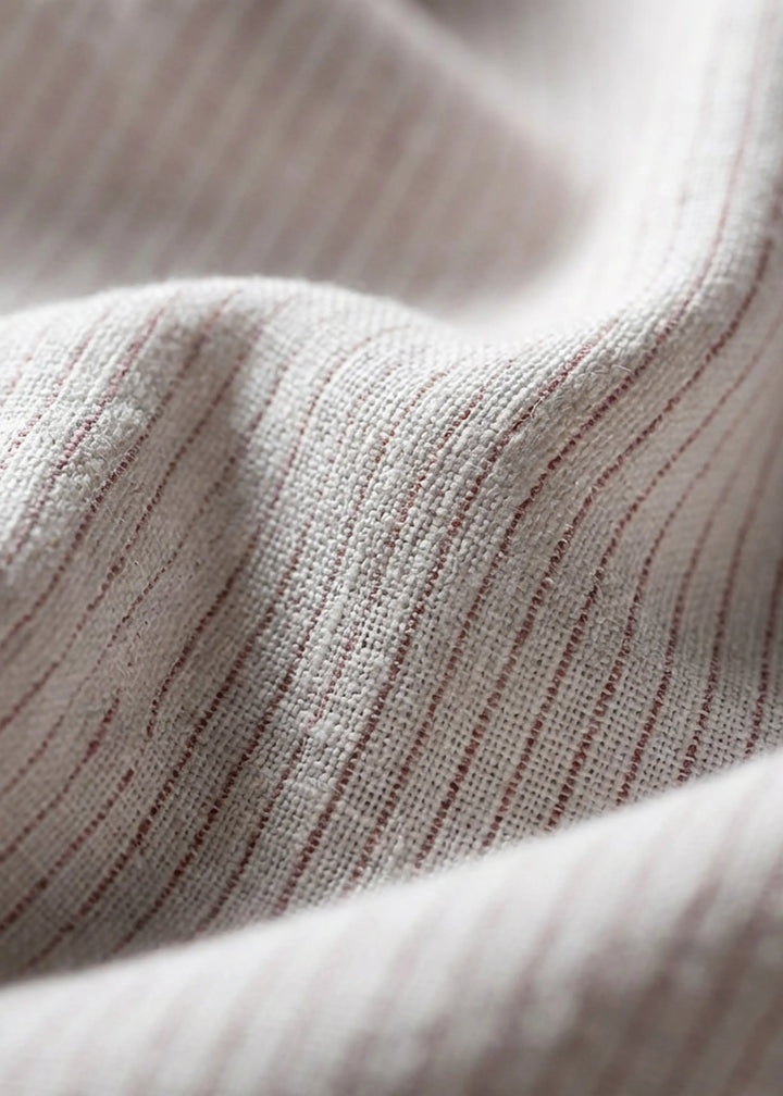 Mark - Pure Linen Half Sleeve Shirt - Red Pinstripe