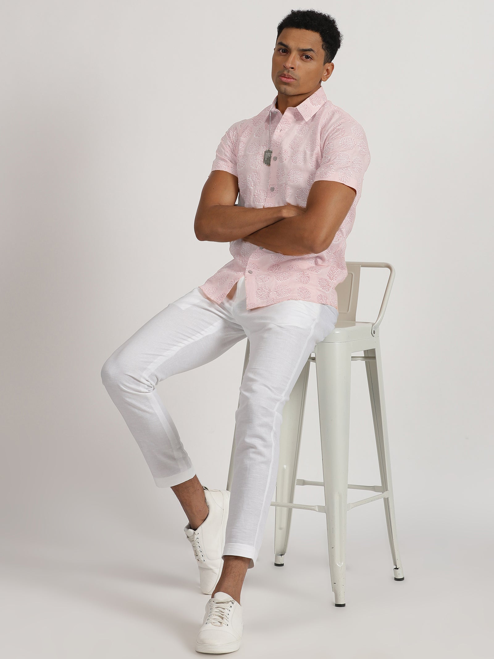 White Vertical Striped Long Sleeve Shirt with Pink Pants Outfits For Men (2  ideas & outfits) | Lookastic