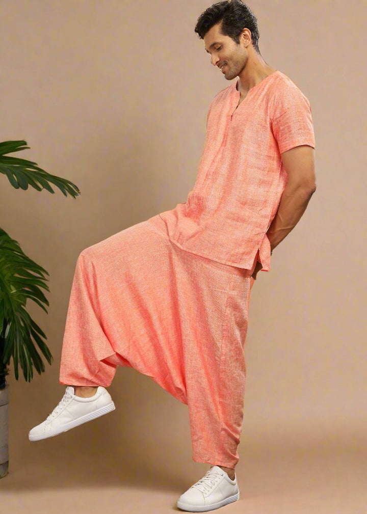 Linen T-Shirt & Harem Pants Co-Ord Set | Orange Chambray