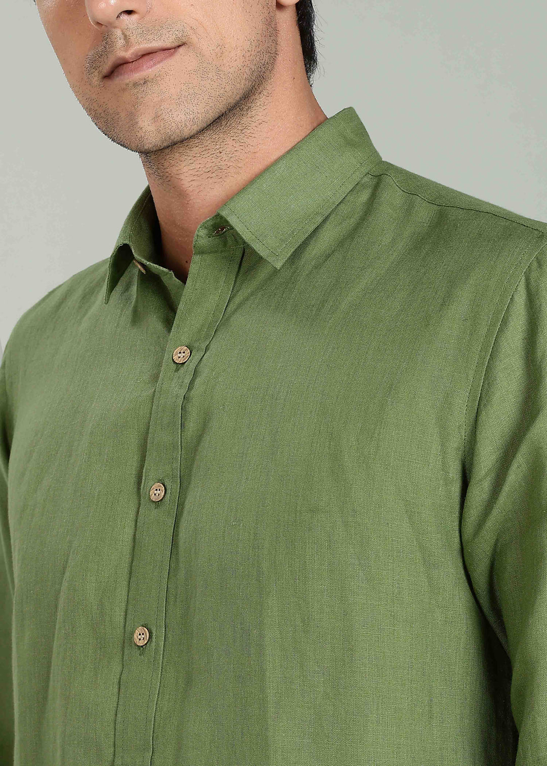 Ron - Pure Linen Full Sleeve Shirt - Cossack Green