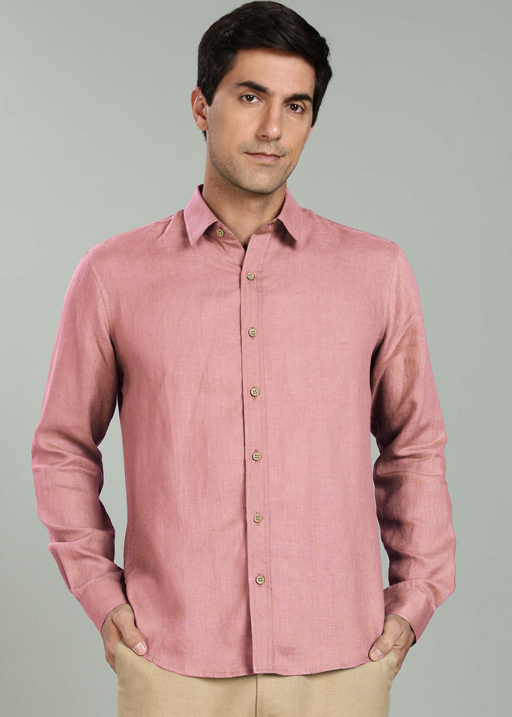 Ron - Pure Linen Full Sleeve Shirt - Dusty Pink