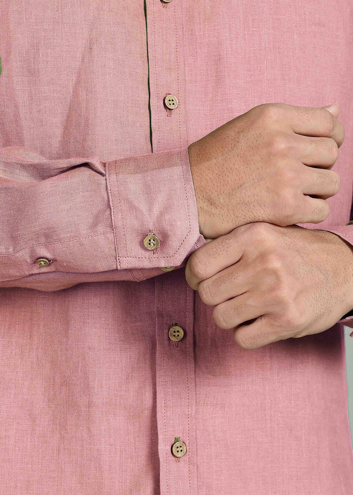 Ron - Pure Linen Full Sleeve Shirt - Dusty Pink