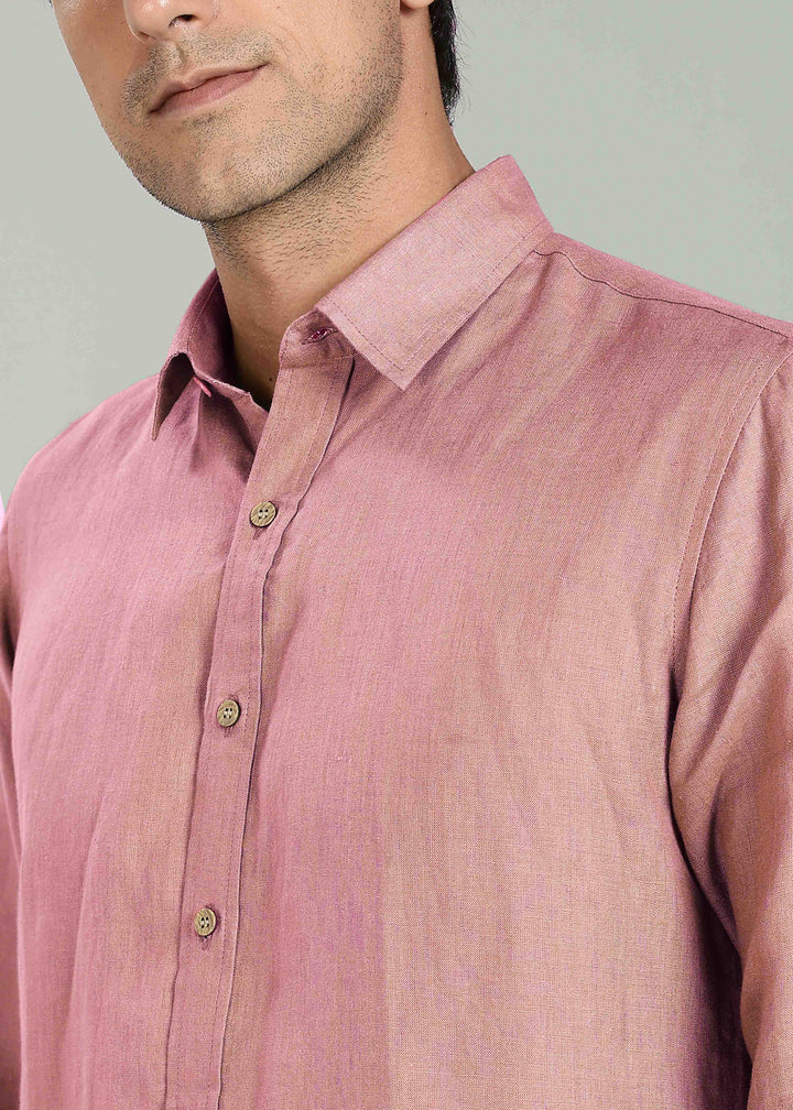 Ron - Pure Linen Full Sleeve Shirt - Dusty Pink