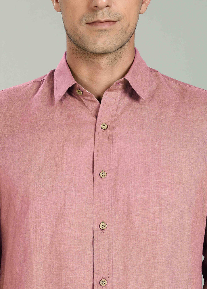 Ron - Pure Linen Full Sleeve Shirt - Dusty Pink