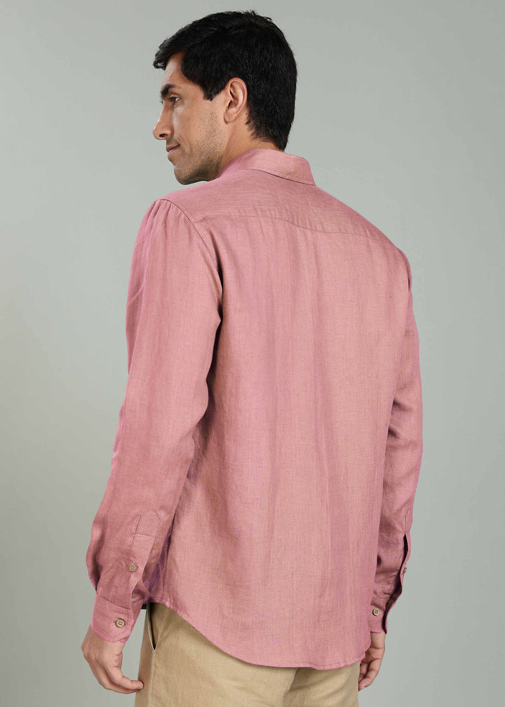 Ron - Pure Linen Full Sleeve Shirt - Dusty Pink