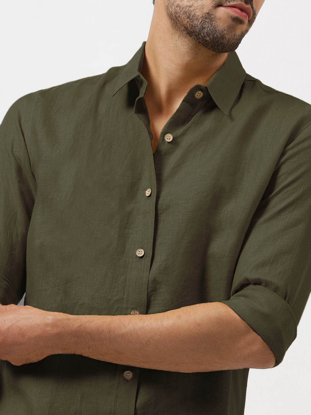 Ron - Pure Linen Full Sleeve Shirt - Moss Green