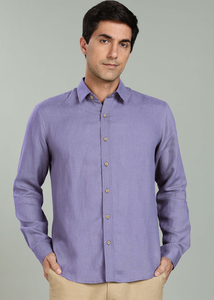 Ron - Pure Linen Full Sleeve Shirt - Lavender Violet