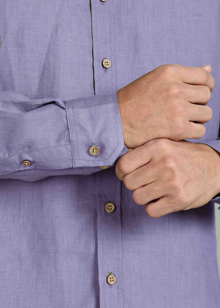 Ron - Pure Linen Full Sleeve Shirt - Lavender Violet