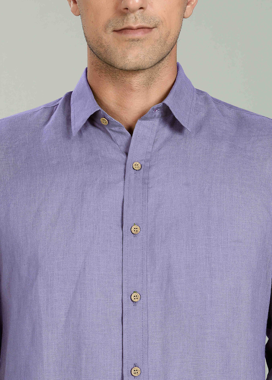 Ron - Pure Linen Full Sleeve Shirt - Lavender Violet