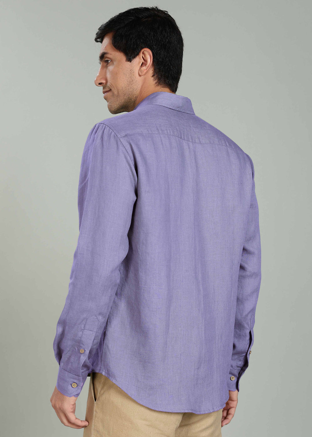 Ron - Pure Linen Full Sleeve Shirt - Lavender Violet