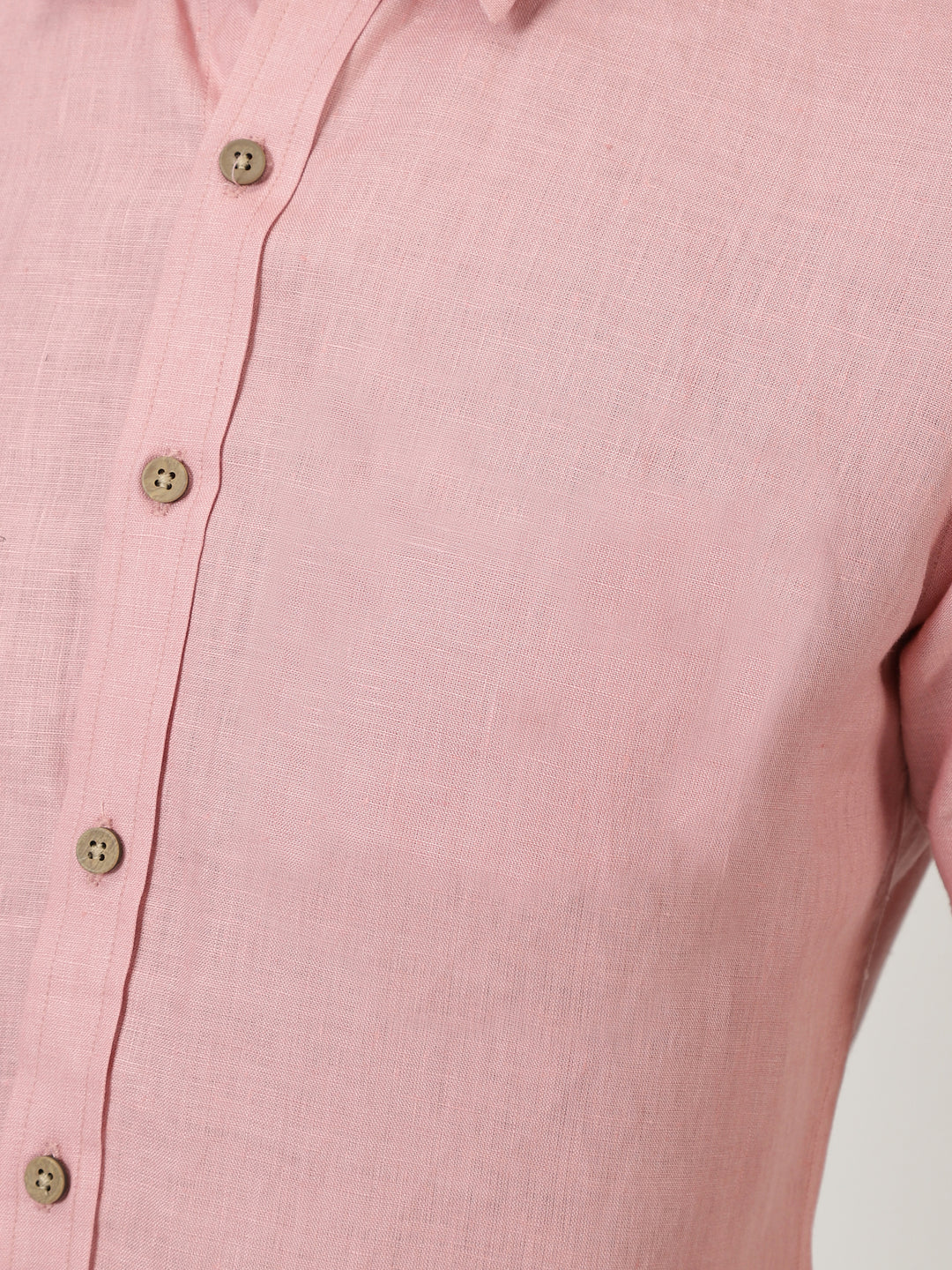 Ron - Pure Linen Half Sleeve Shirt - Salmon Pink