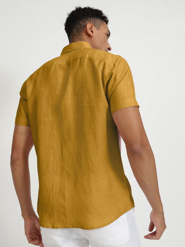 Ron - Pure Linen Half Sleeve Shirt - Spicy Mustard