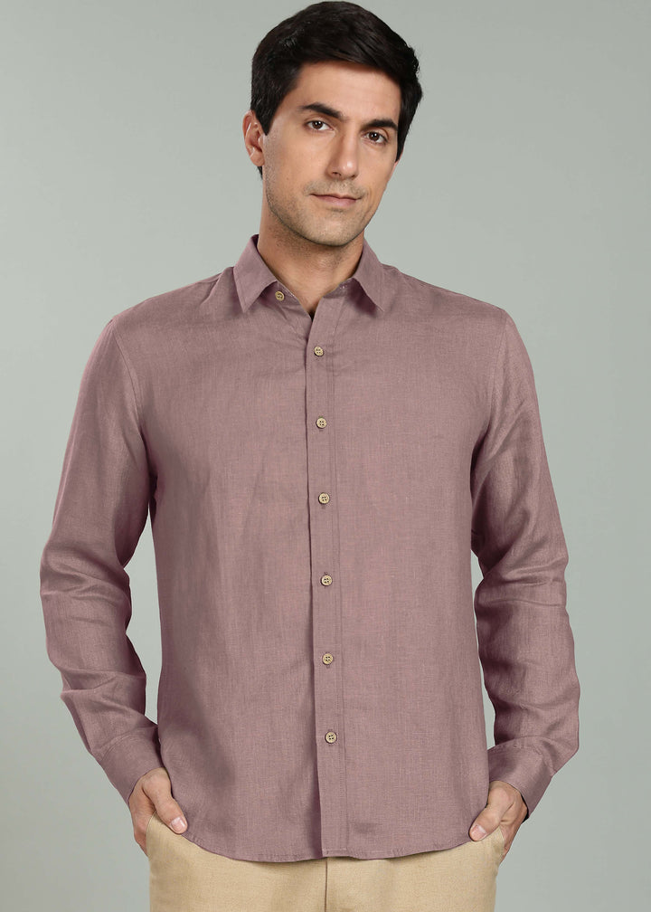 Ron - Pure Linen Full Sleeve Shirt - Toasted Brown