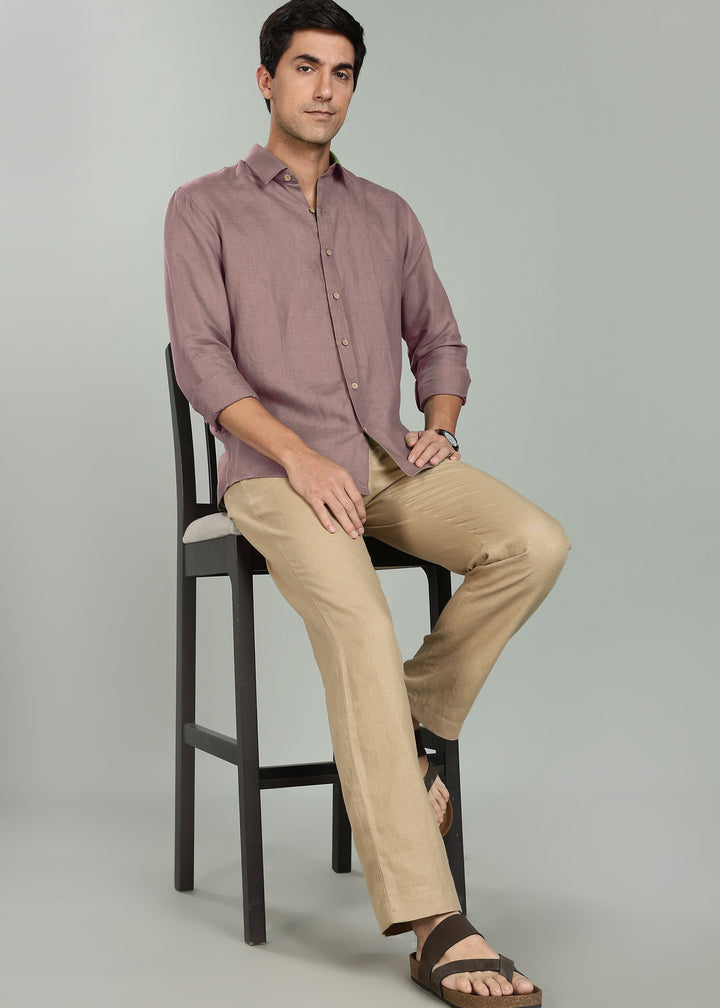 Ron - Pure Linen Full Sleeve Shirt - Toasted Brown