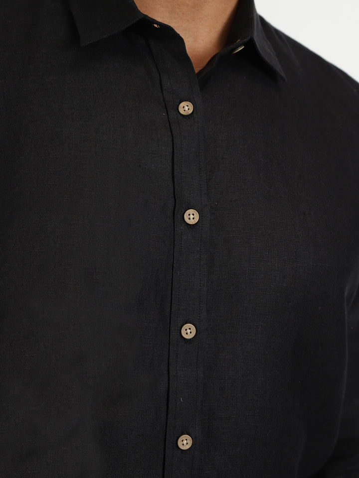 Ron - Pure Linen Full Sleeve Shirt - Black