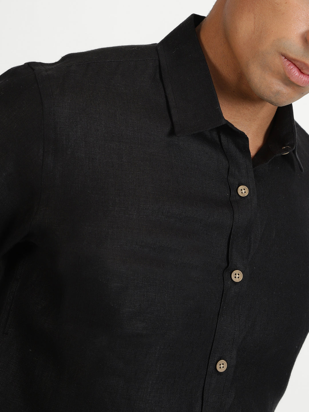 Ron - Pure Linen Full Sleeve Shirt - Black