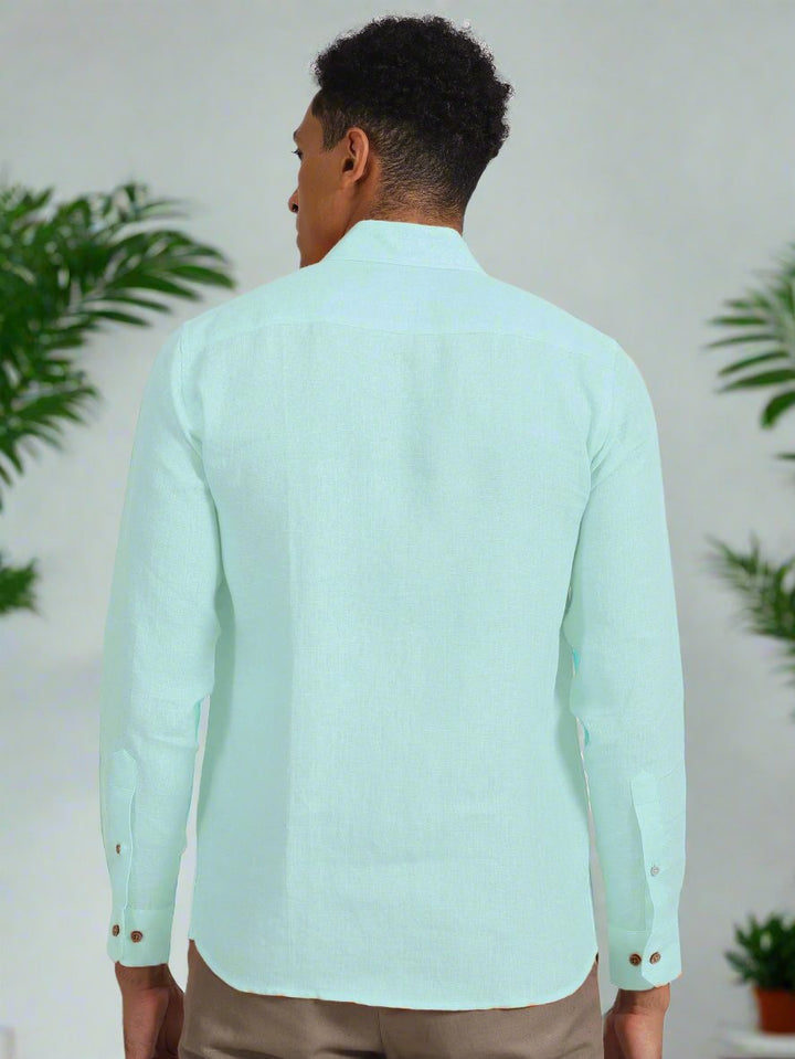 Ron - Pure Linen Full Sleeve Shirt - Cyan Blue