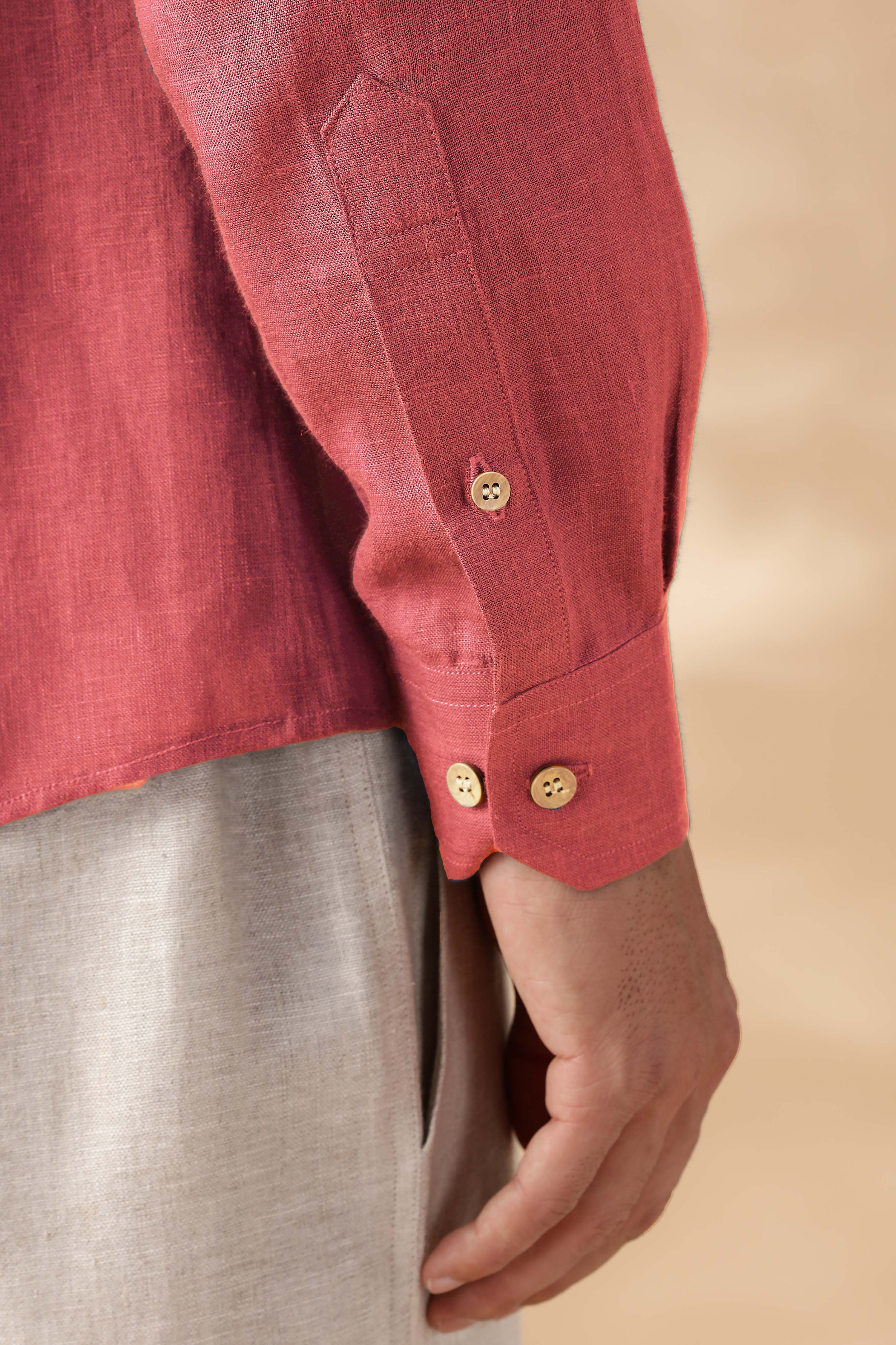 No pocket Terracotta Red Pure Linen Full Sleeve Shirt – Linen Trail