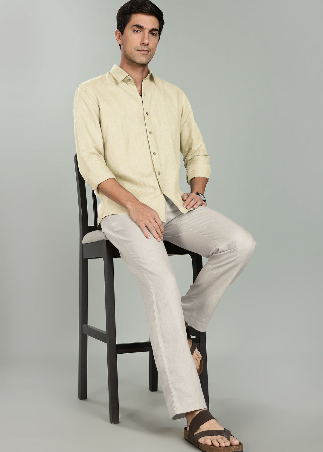 Ron - Pure Linen Full Sleeve Shirt - Oyster Yellow