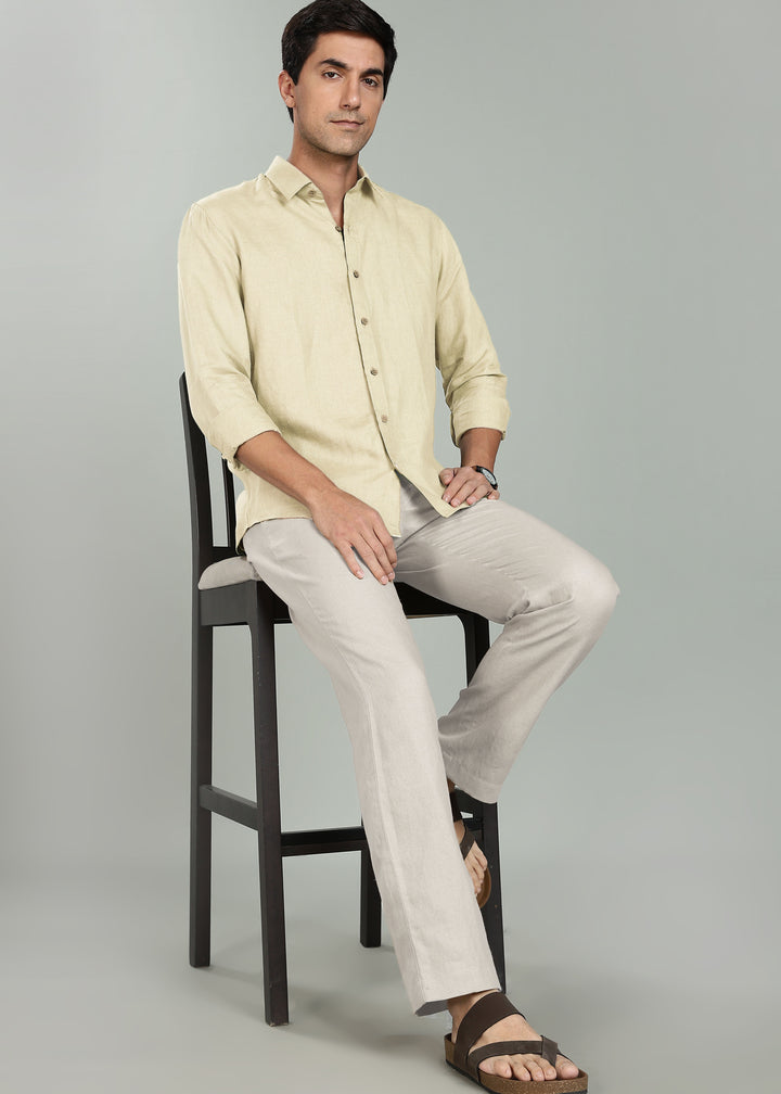 Ron - Pure Linen Full Sleeve Shirt - Oyster Yellow