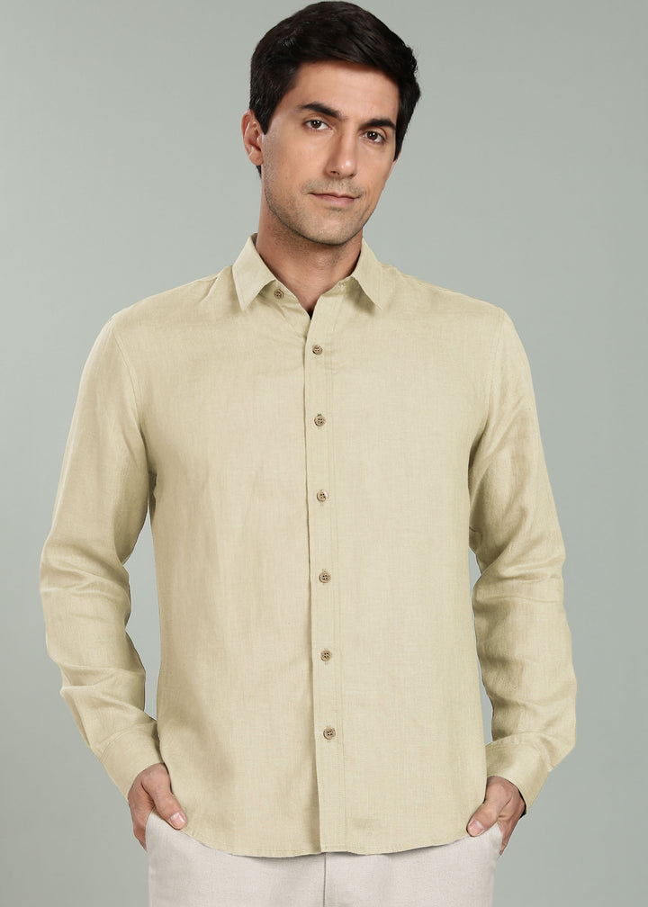 Ron - Pure Linen Full Sleeve Shirt - Oyster Yellow