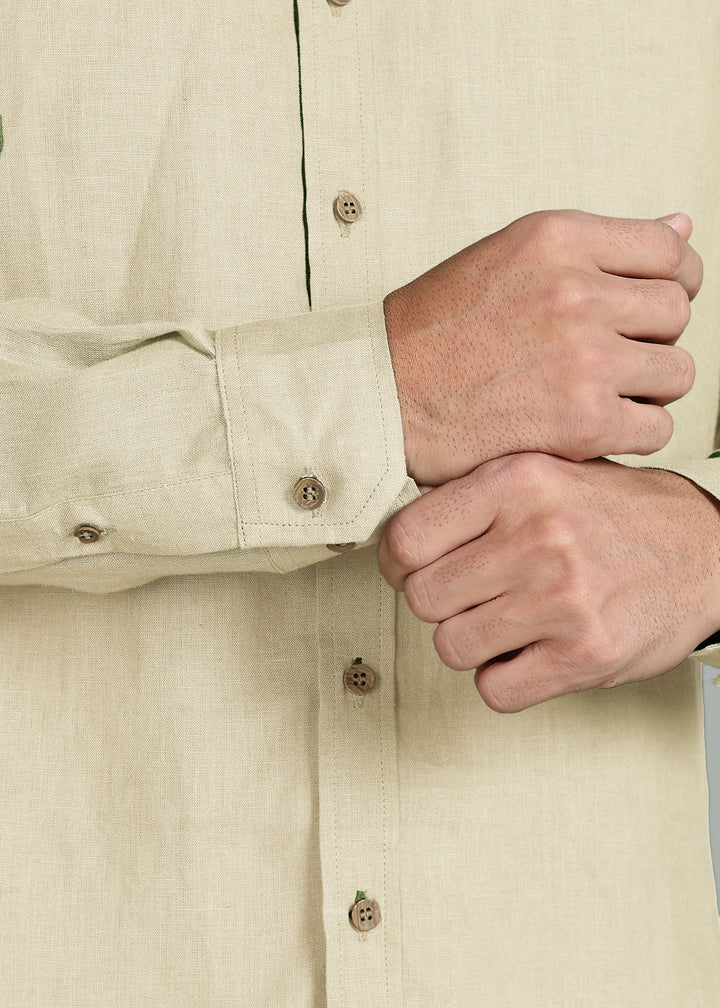 Ron - Pure Linen Full Sleeve Shirt - Oyster Yellow