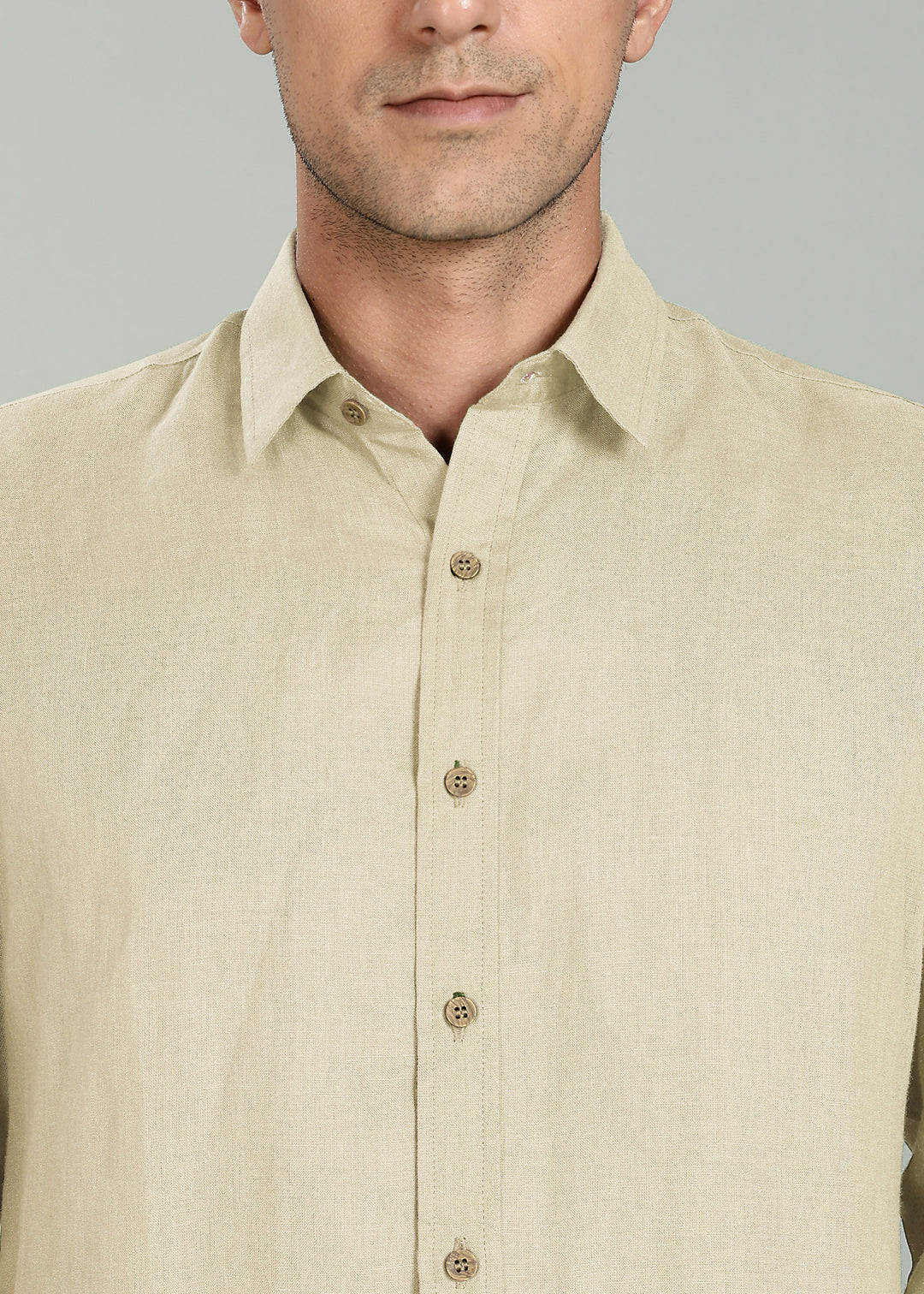 Ron - Pure Linen Full Sleeve Shirt - Oyster Yellow