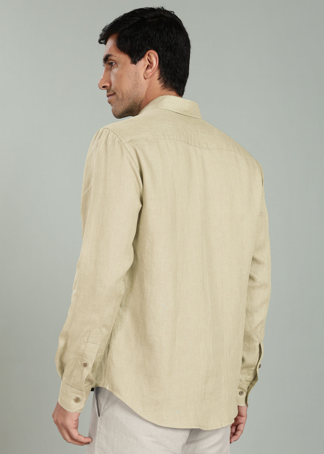 Ron - Pure Linen Full Sleeve Shirt - Oyster Yellow