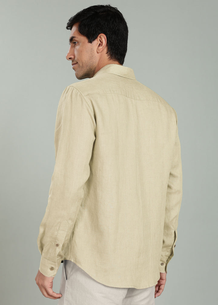 Ron - Pure Linen Full Sleeve Shirt - Oyster Yellow