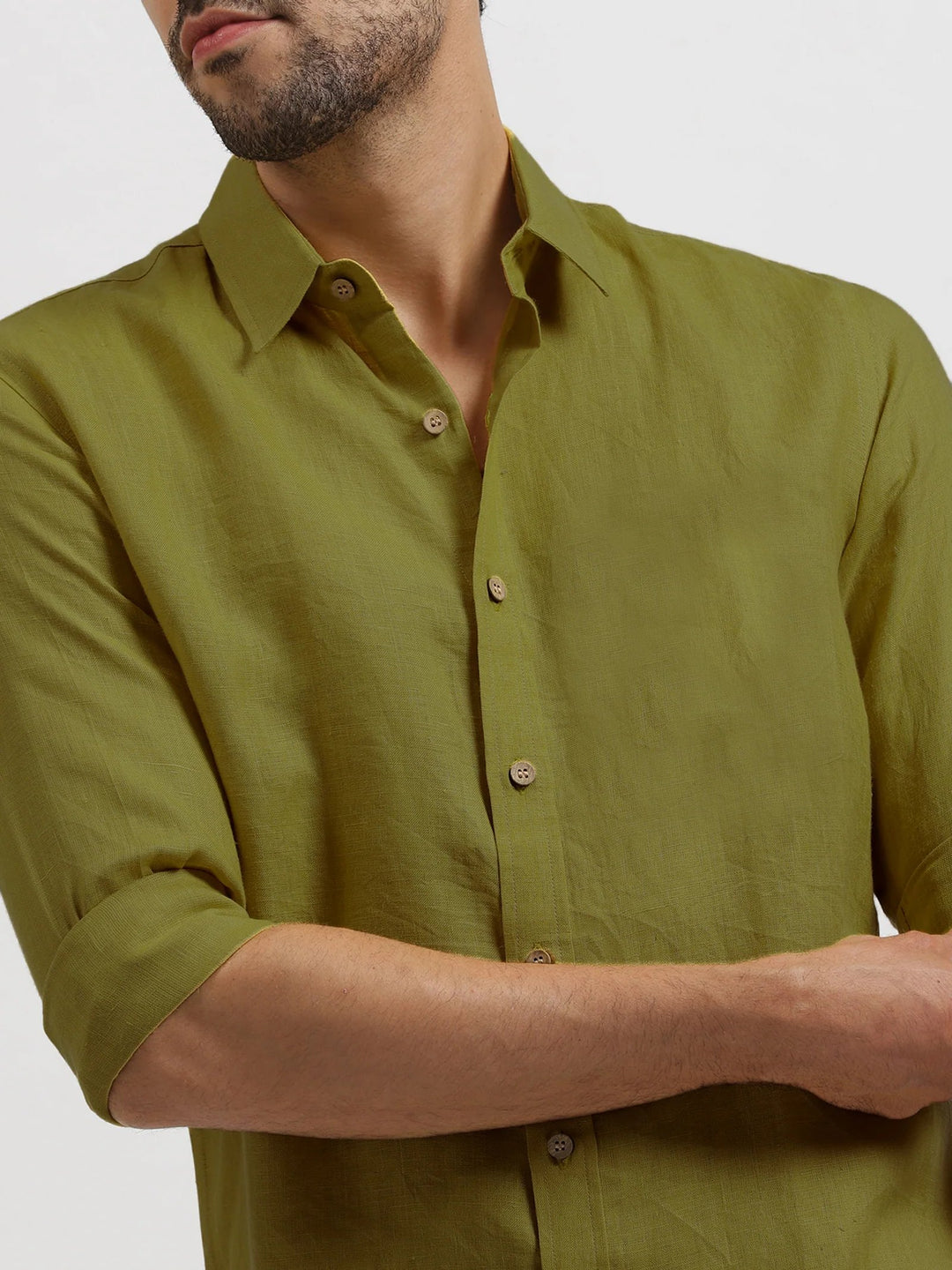 Ron - Pure Linen Full Sleeve Shirt - Sap Green