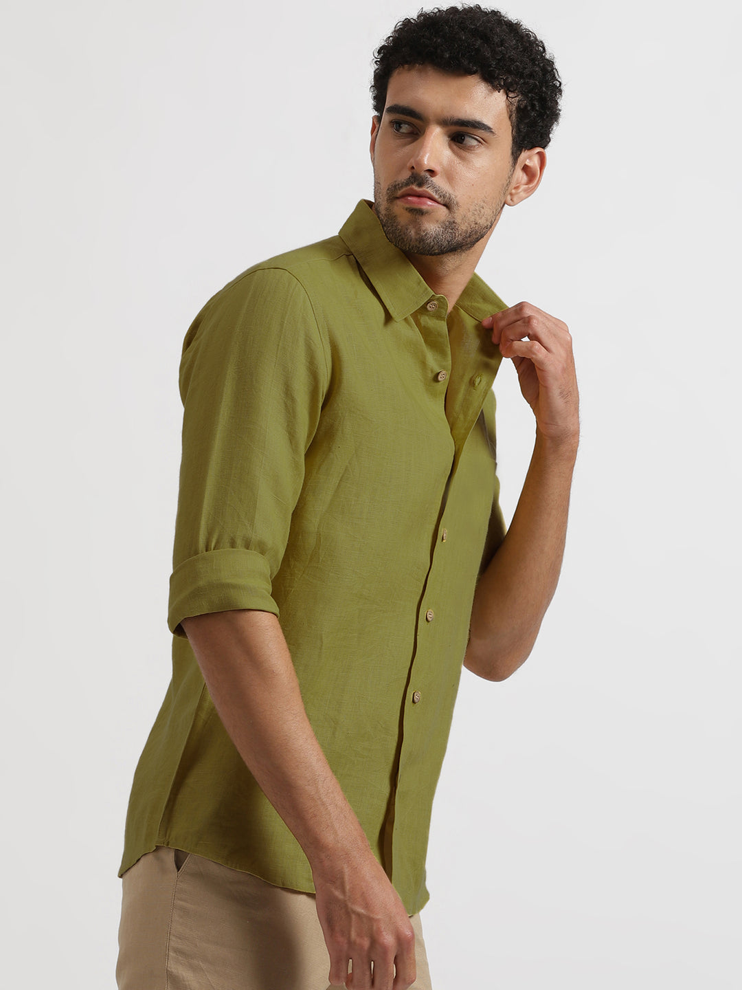 Ron - Pure Linen Full Sleeve Shirt - Sap Green