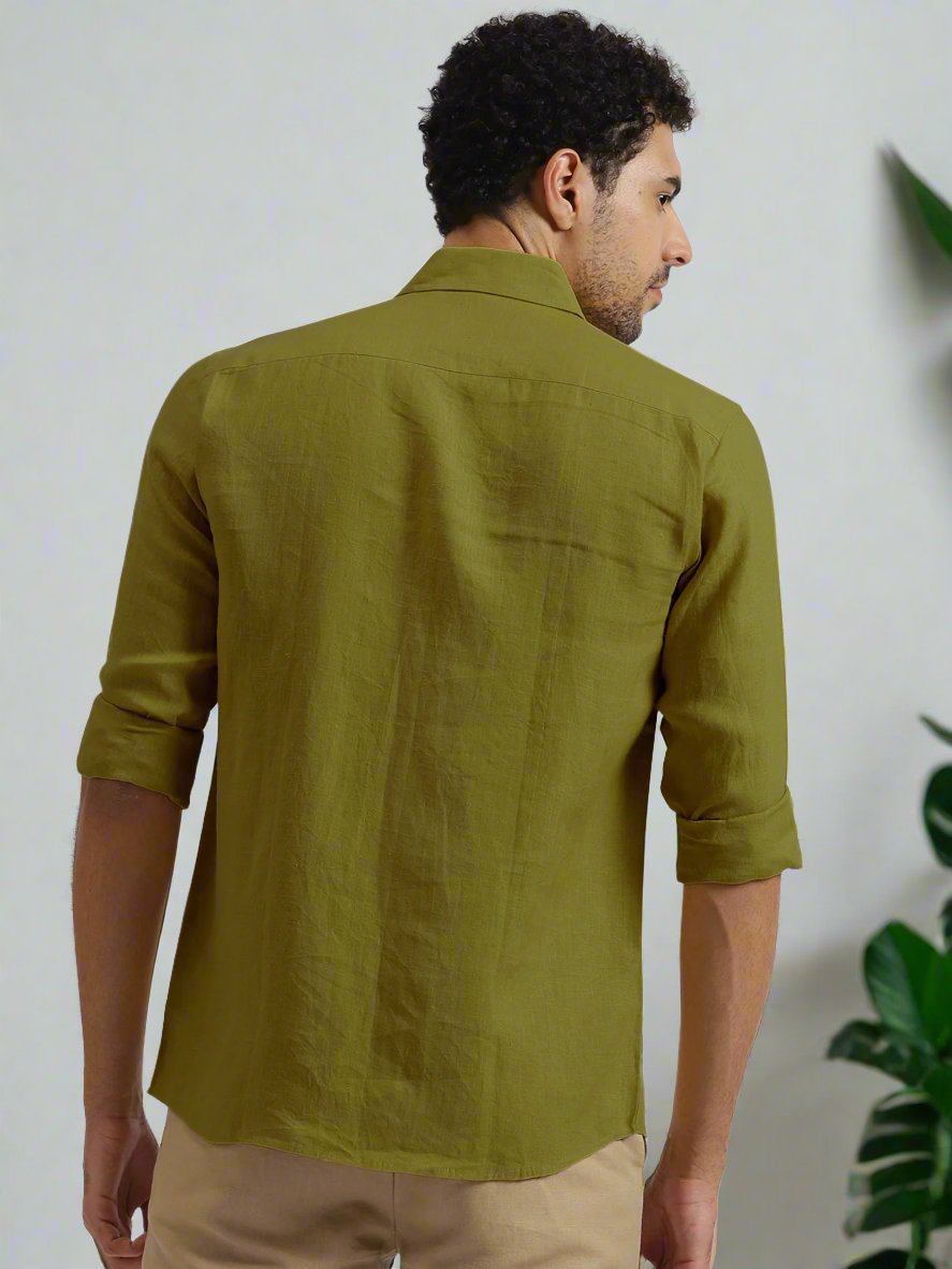 Ron - Pure Linen Full Sleeve Shirt - Sap Green