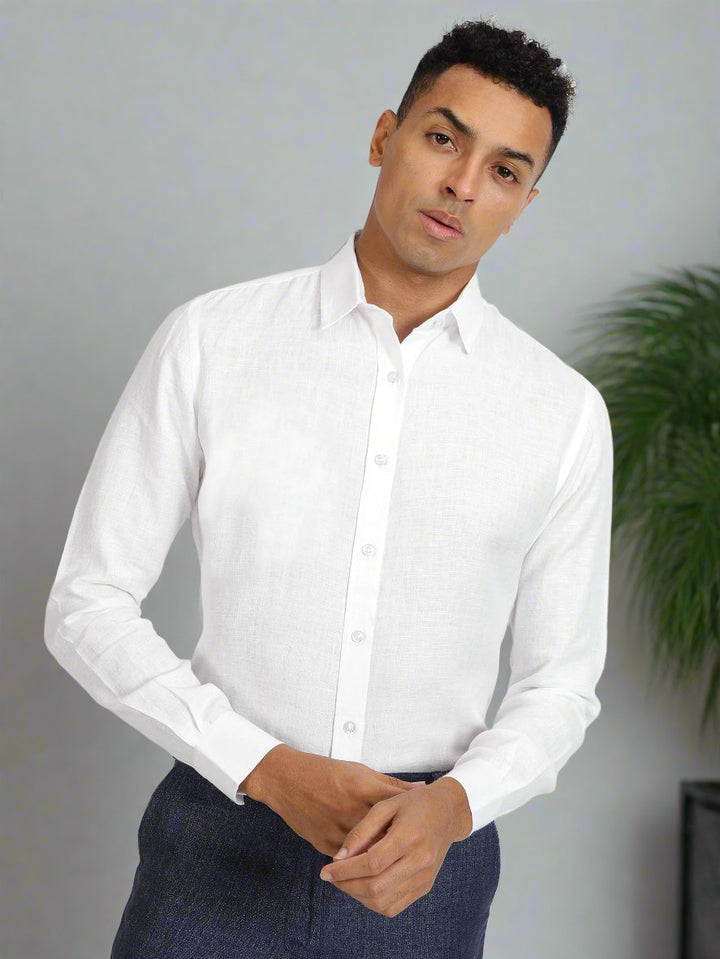 Ron - Pure Linen Full Sleeve Shirt - White