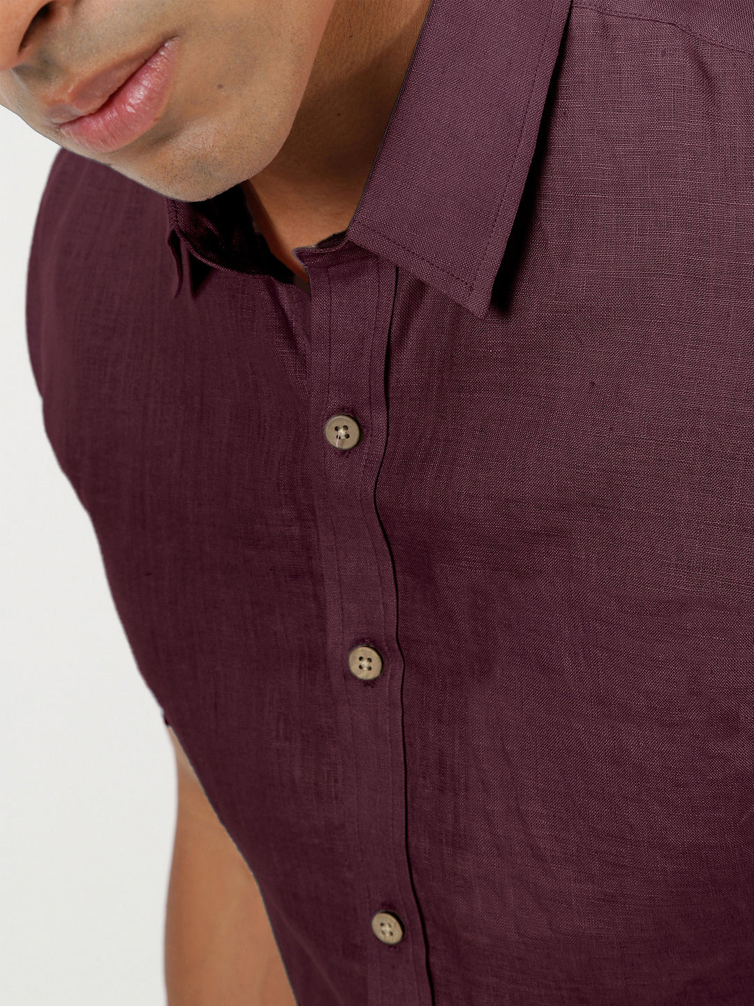 Ron - Pure Linen Half Sleeve Shirt - Dark Purple