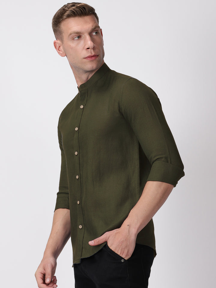 Midnight Moss Look | Ronan Moss Green Shirt & Pure Black Trousers