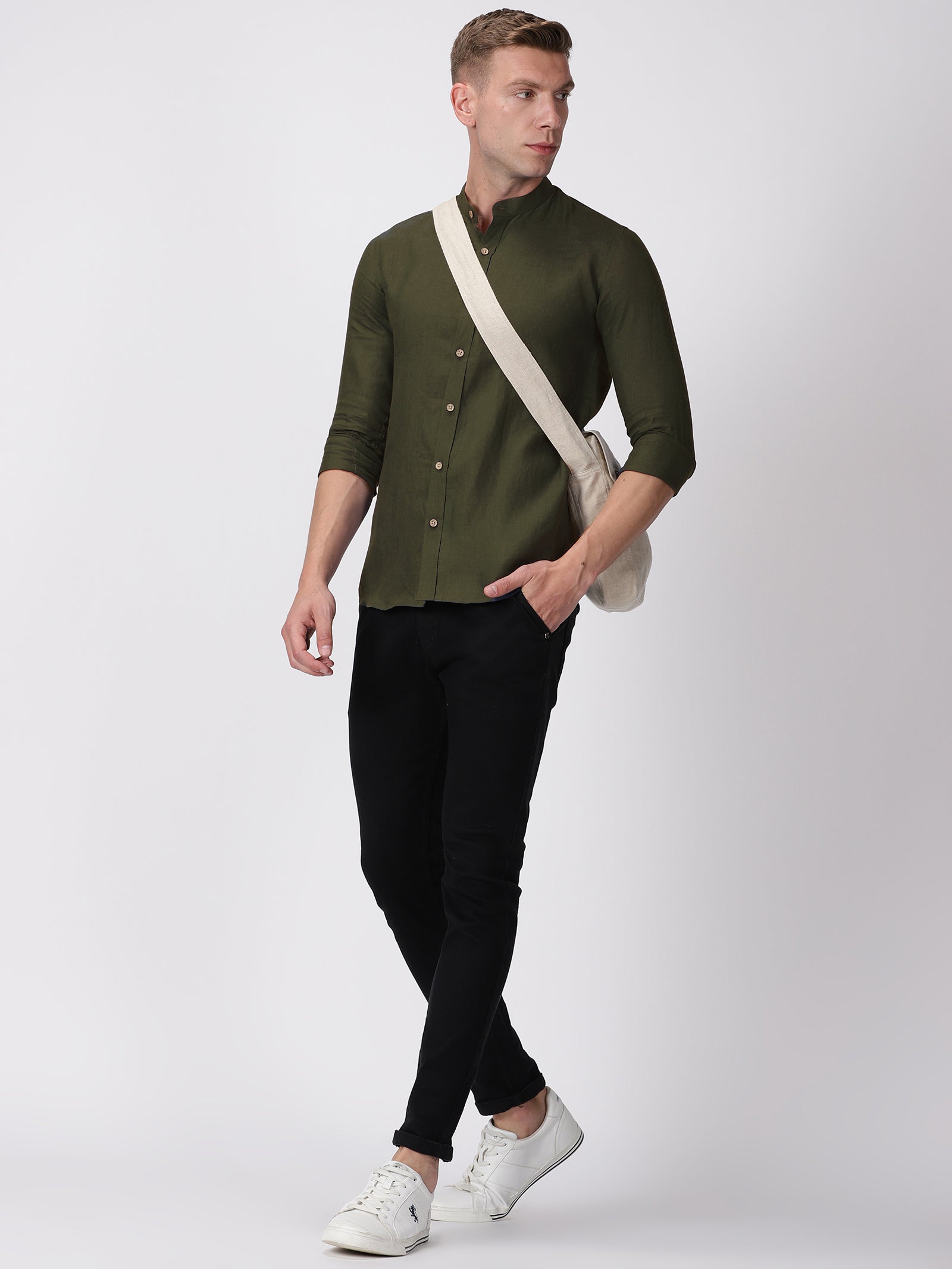 Mens Olive Green Cotton Shirt w Khakee Pants Mix n Match - MainRoad.in