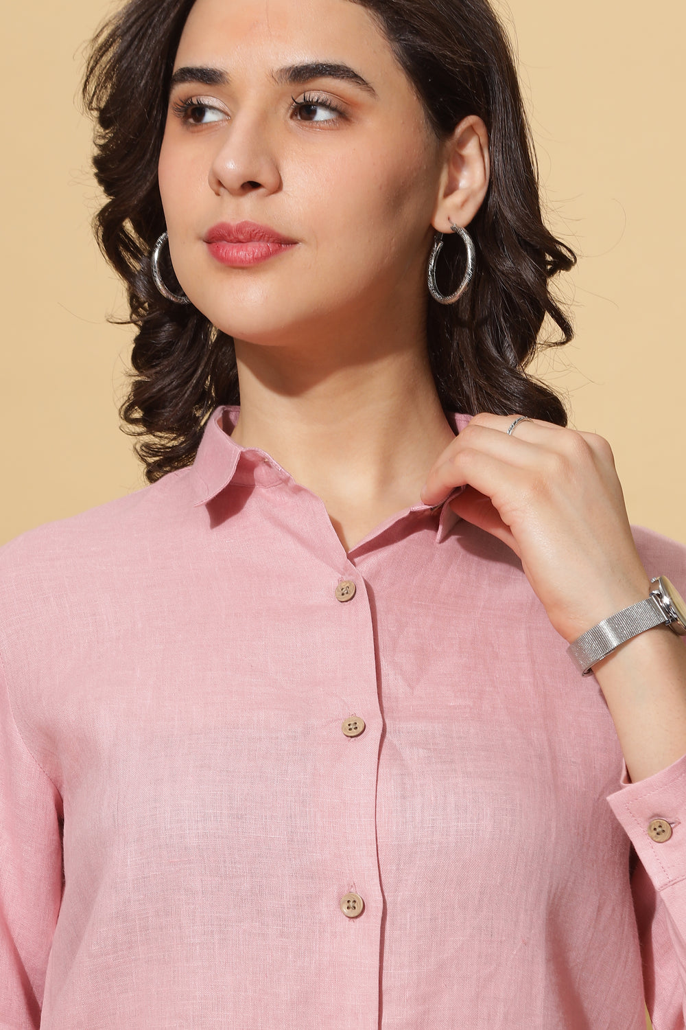 Rosa - Pure Linen Full Sleeve Shirt - Salmon Pink