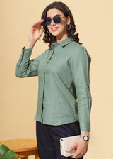 Rosa - Pure Linen Full Sleeve Shirt - Smoke Green