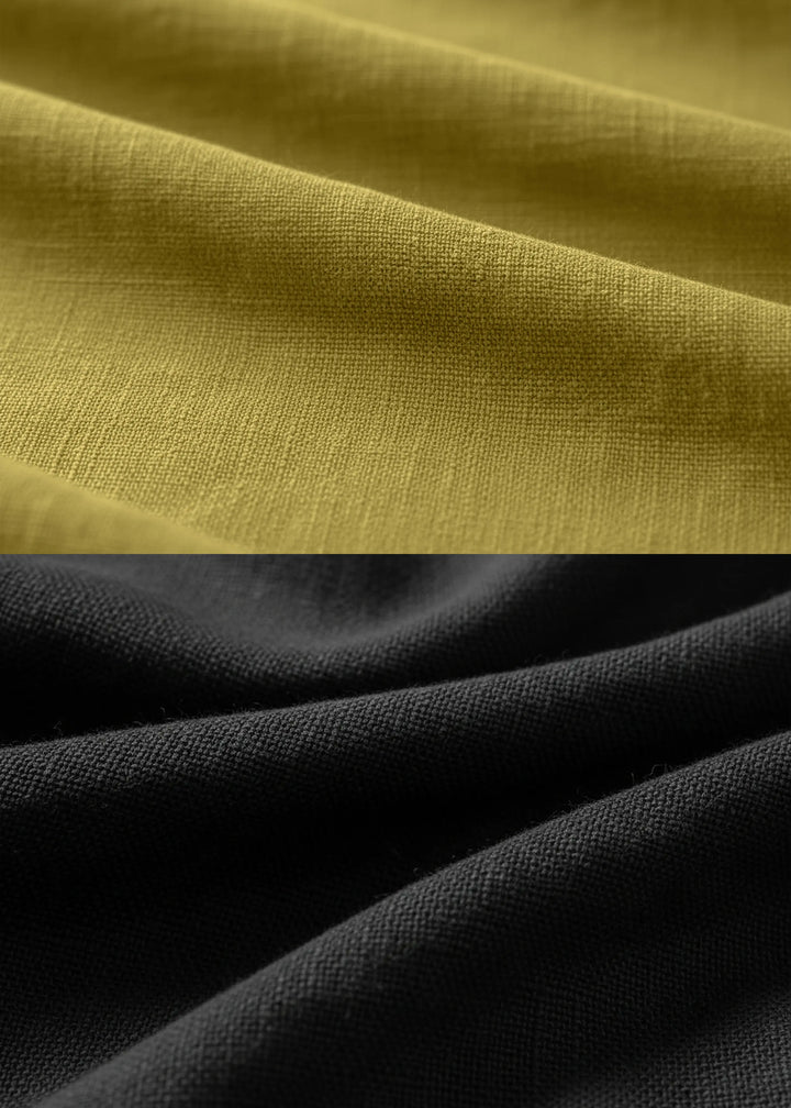 Gul - Pure Linen Mandarin Collar Regular Kurta - Black & Sap Green